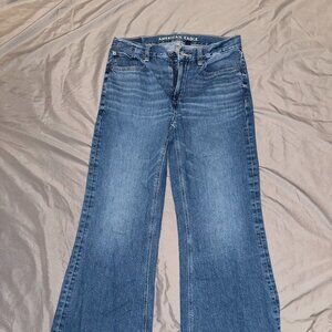 American Eagle High Rise Wide Leg Jeans Size 2 Raw Hem Denim